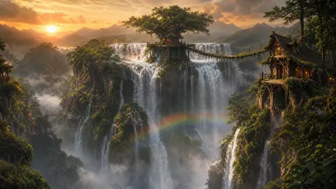 Elven Waterfalls and Rainbow