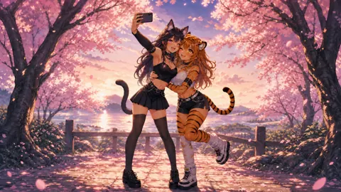 Cat Girl and Tiger Girl Selfie