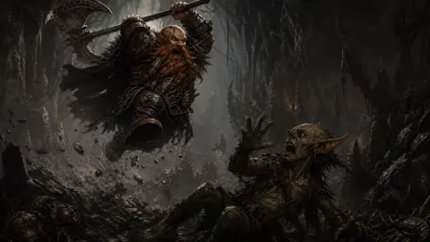 Dwarf Leaping at Goblin