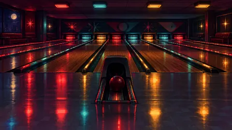 Vintage Bowling Alley at Midnight
