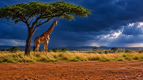 Giraffe Under Acacia Storm