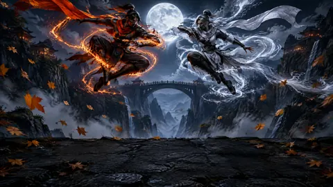 Masked Fighters Above Canyon Bridge