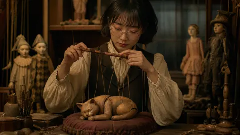 Korean Puppeteer With Sleeping Cat