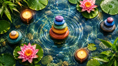 Balanced Stones and Water Lilies