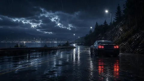 Black Sports Car Coastal Road