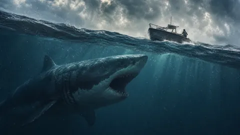 Megalodon Attacking Motorboat