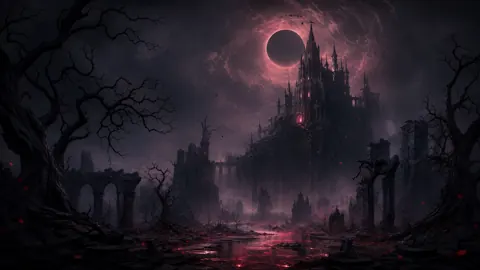 Gothic Castle Under Red Eclipse
