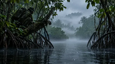 Camouflaged Scout Above Mangrove River