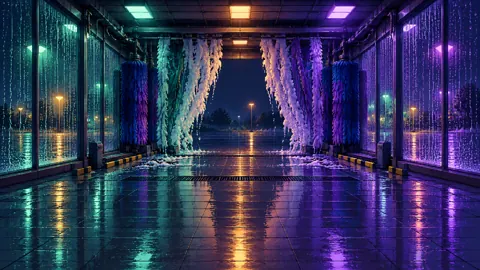 Pixel Car Wash at Midnight