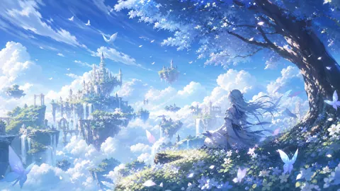 Silver-Haired Girl Under Blossoms