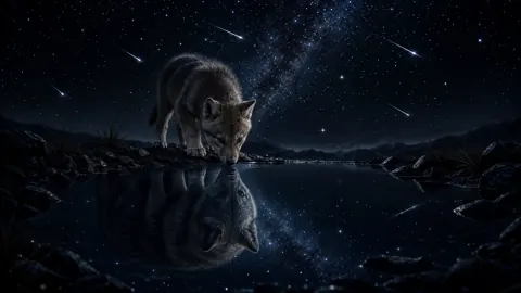 Wolf Pup and Reflection