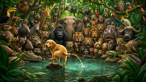 Dog Peeing in Jungle Lake