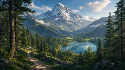 Snow Mountain Above Alpine Lake
