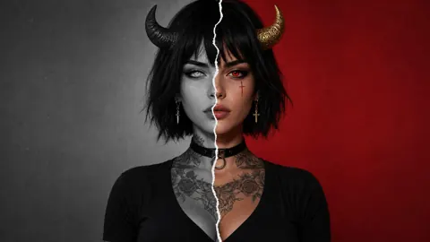 Horned Woman Split Portrait