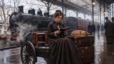 French Woman Reading at Paris Station