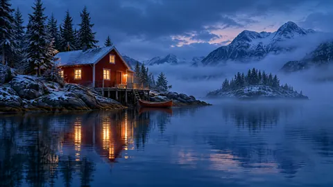 Red Boathouse Snowy Inlet