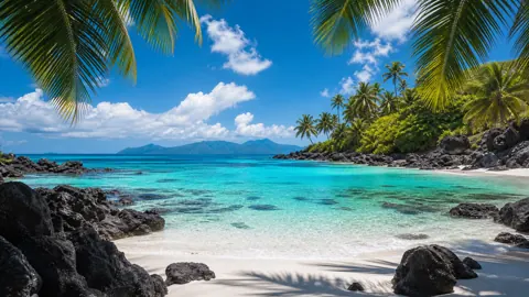 Turquoise Lagoon With Volcanic Rocks