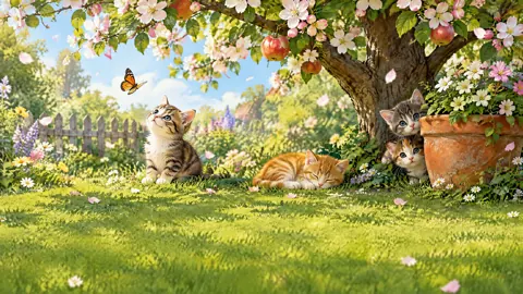 Kittens Under Apple Blossoms