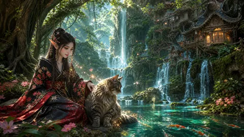 Elf Maiden by Koi Pond