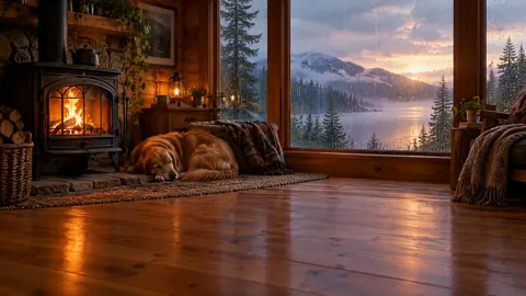 Golden Retriever by Wood Stove