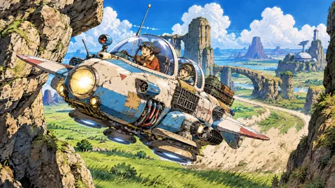 Retro Flying Craft Over Plains