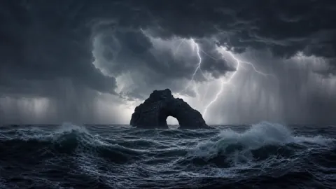 Rock Arch in Lightning Storm