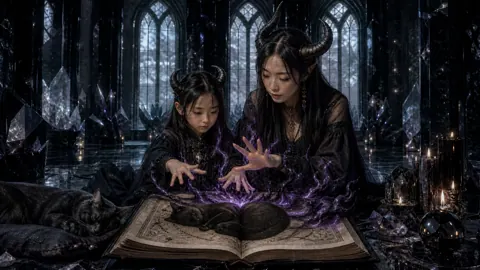 Demon Mother and Daughter Casting Flames