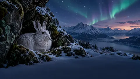 Mountain Hare Under Aurora
