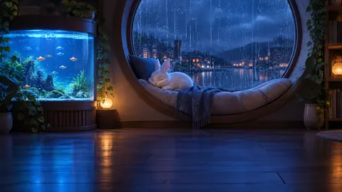 Sleeping Rabbit by Aquarium