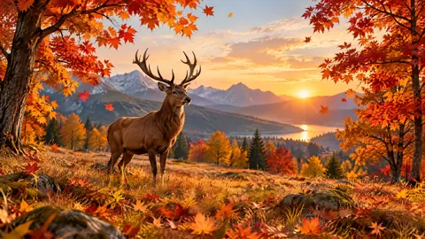 Stag by Autumn Lake