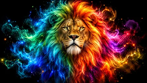 Rainbow-Maned Cosmic Lion