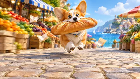 Corgi With Bread at Market