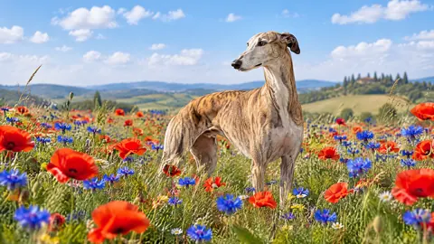 Galgo Among Poppies and Cornflowers