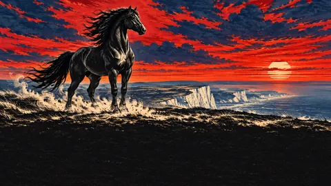 Black Stallion on Sea Cliffs