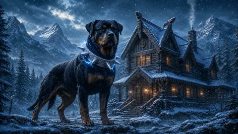 Rottweiler in Snowy Mountains