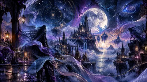Floating Gothic City at Night