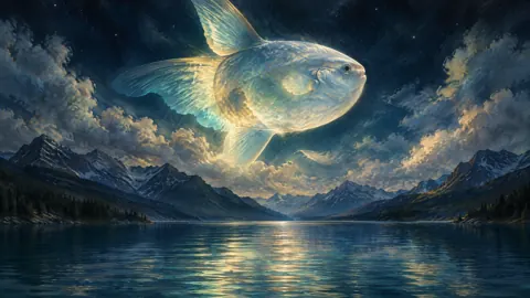 Glowing Moonfish Above Alpine Lake