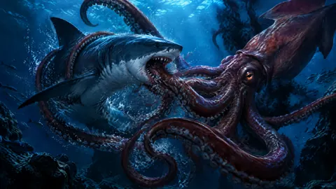 Great White Shark vs Red Octopus