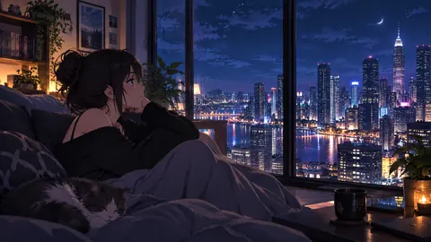 Woman and Cat City View