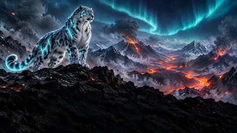 Snow Leopard Above Lava Rivers