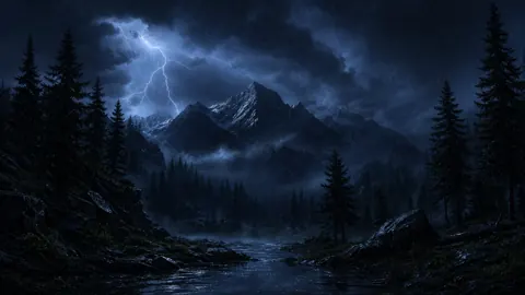 Lightning Over Mountain Forest