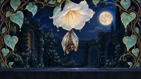 Opal-Winged Bat and Moonflower