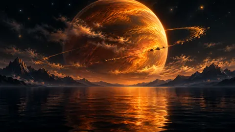 Ringed Amber Planet Ocean