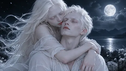 White-Haired Couple Under Moon