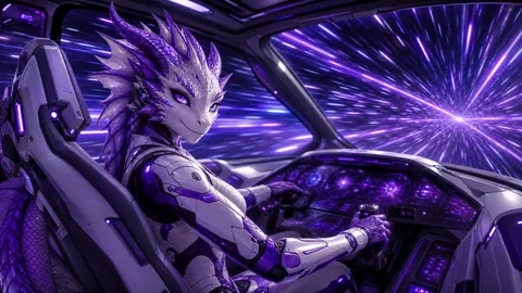 Robot Dragonborn in Starship Cockpit