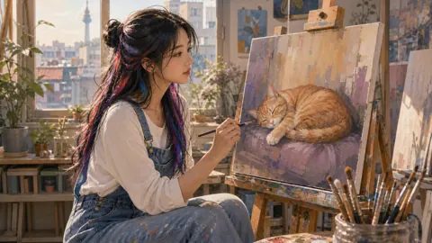Korean Artist Painting Ginger Cat