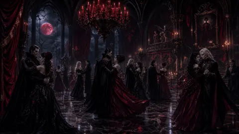Vampire Ball Under Red Chandeliers