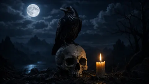 Raven on Skull by Candlelight