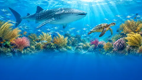 Whale Shark Above Coral Reef