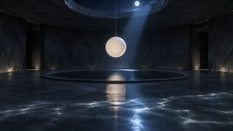 Ivory Orb Above Black Pool